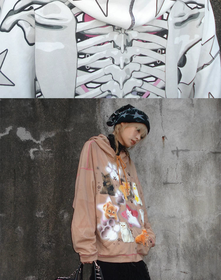 Star Print Rabbit Ear Knit Hat
