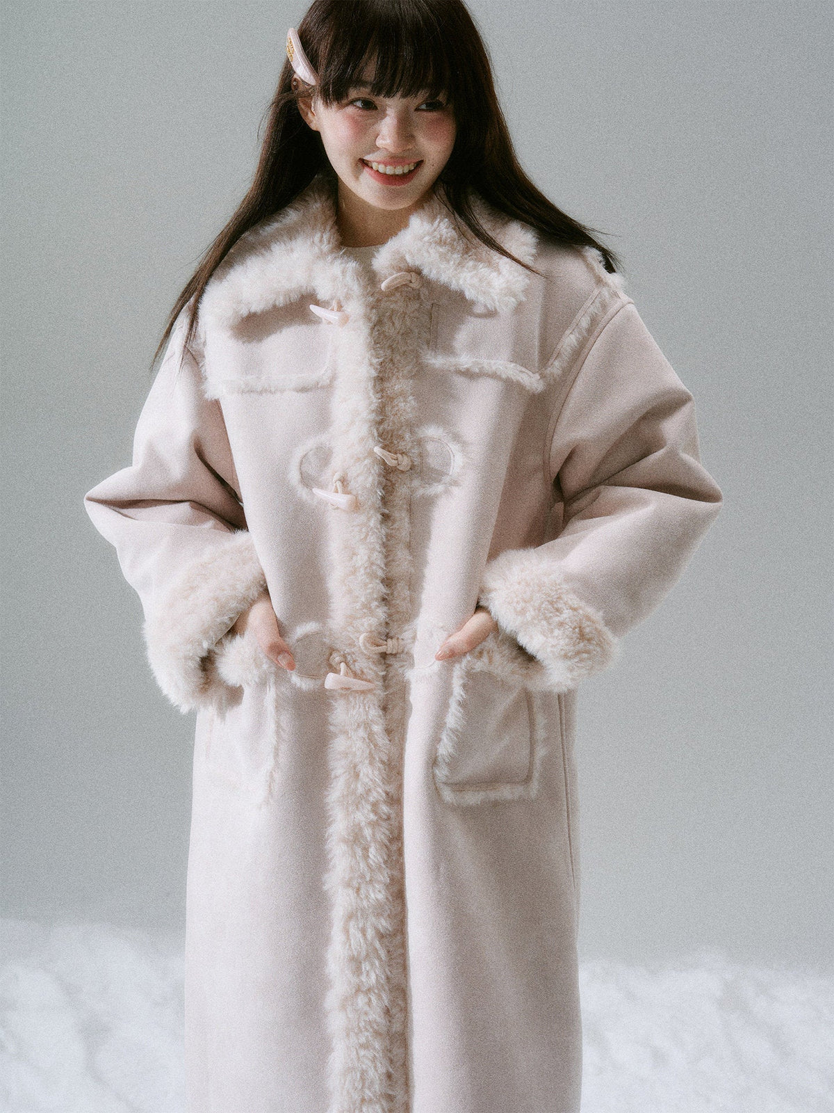 Cream Oak College Vintage Fur Horn Button Coat