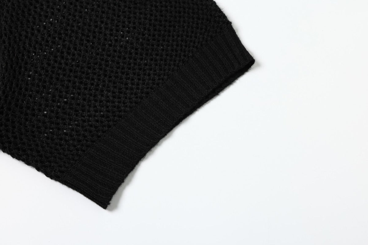 Openwork Short Sleeve Knit Polo Shirt