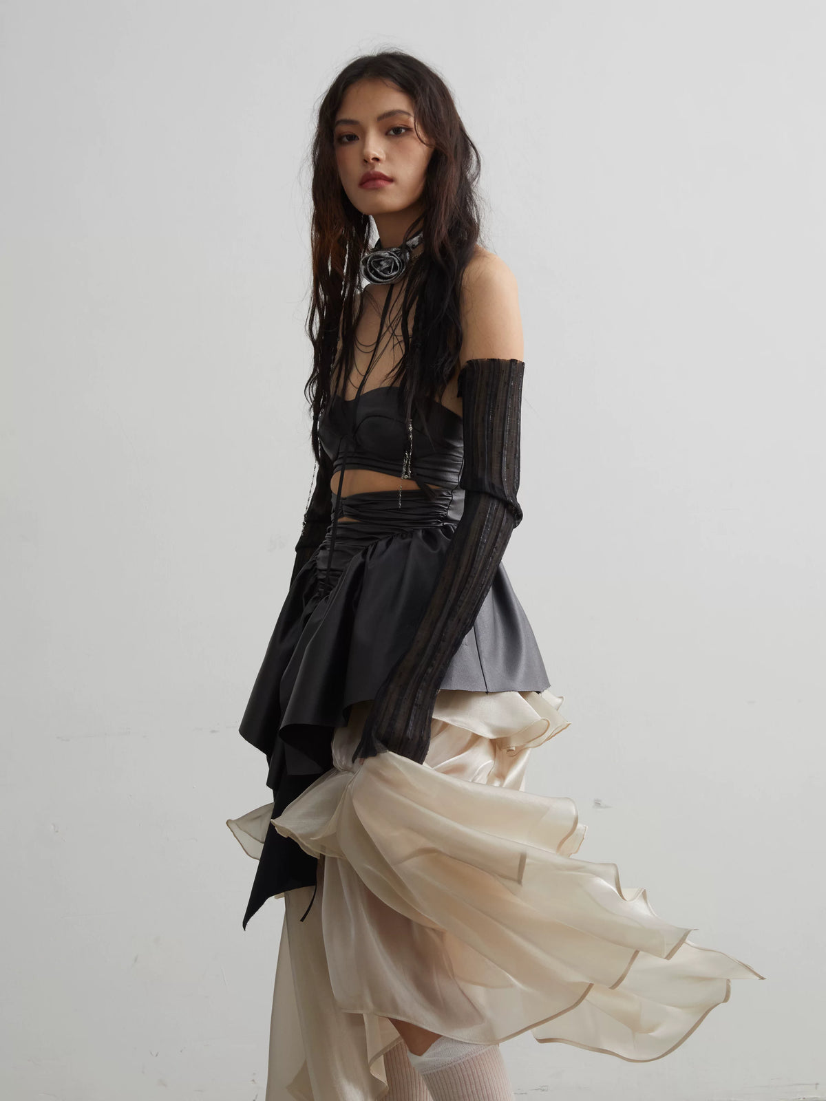 Glossy Layered Ruffle Edge Skirt