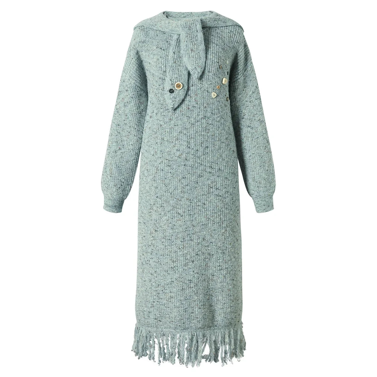 Robe longue ample à manches longues en maille avec capuche