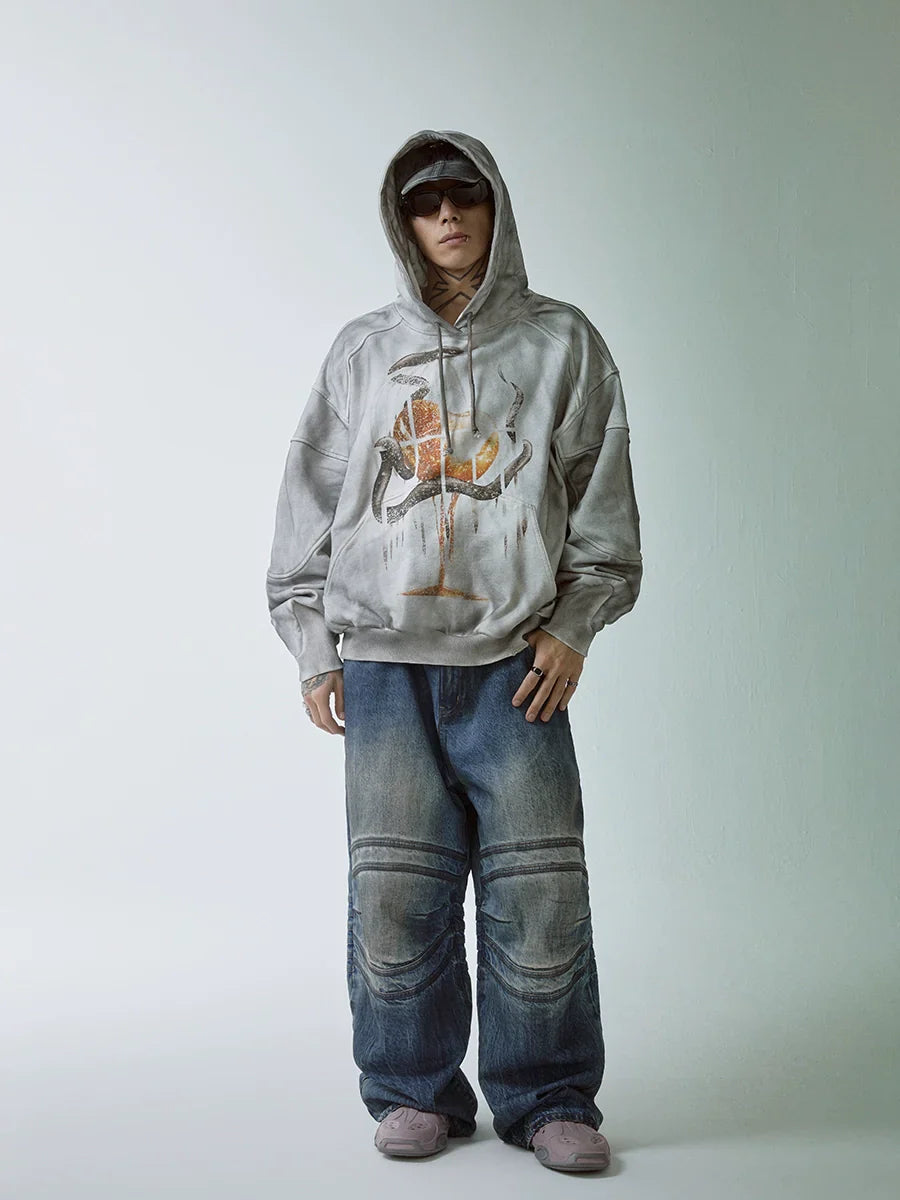 Schwerer Oversize-Hoodie aus Frottee mit Print