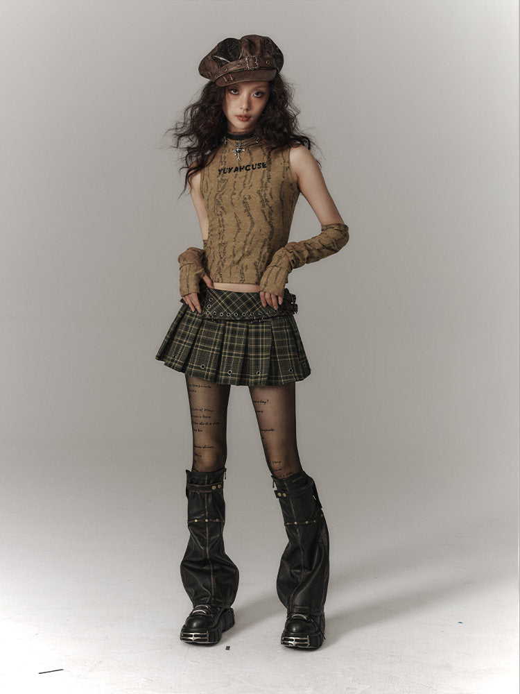 Plaid Pleats High-Waist Short Skirt