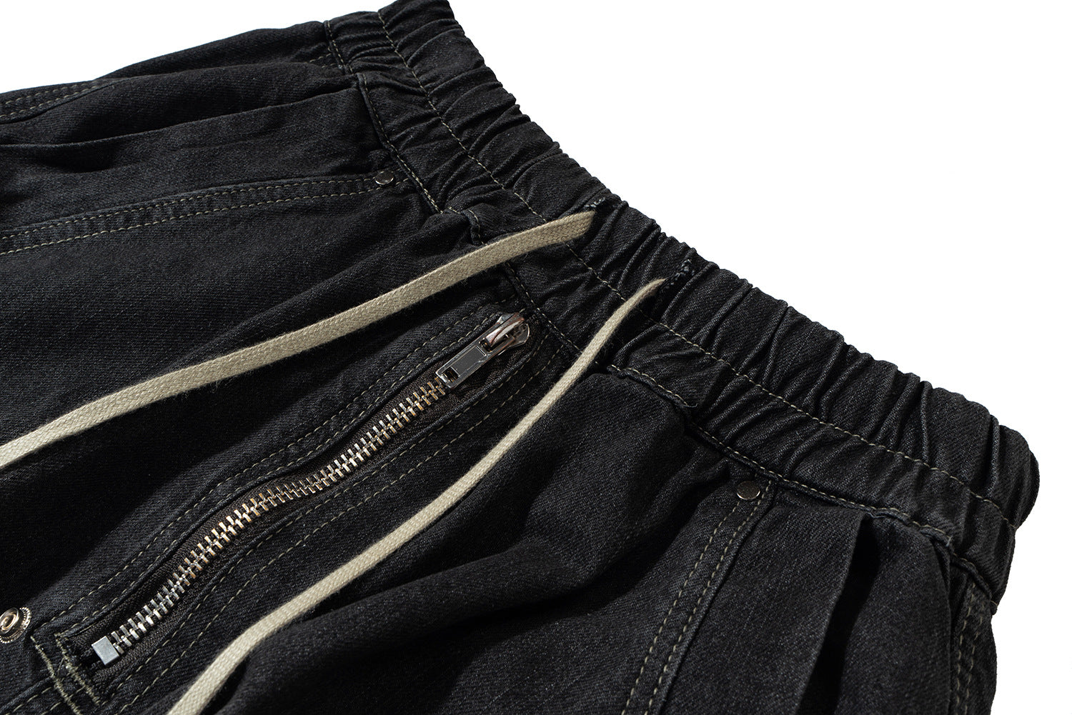 Drawstring Cargo Damage Denim Jort