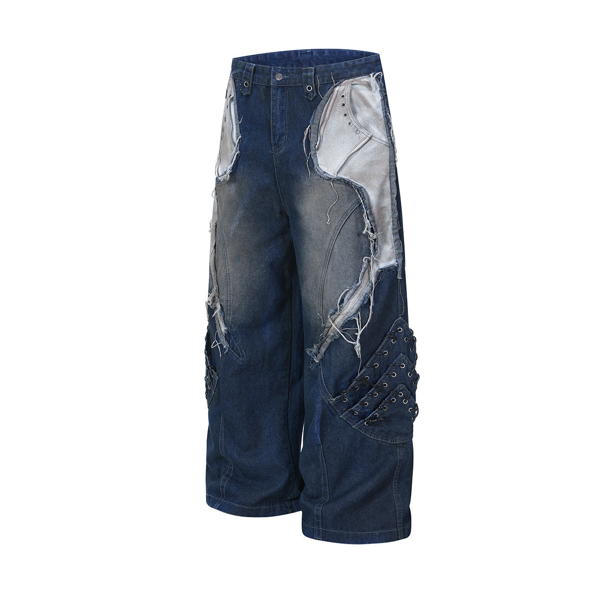 Heavyweight Washed Deconstructed Wide Leg Denim Jeans