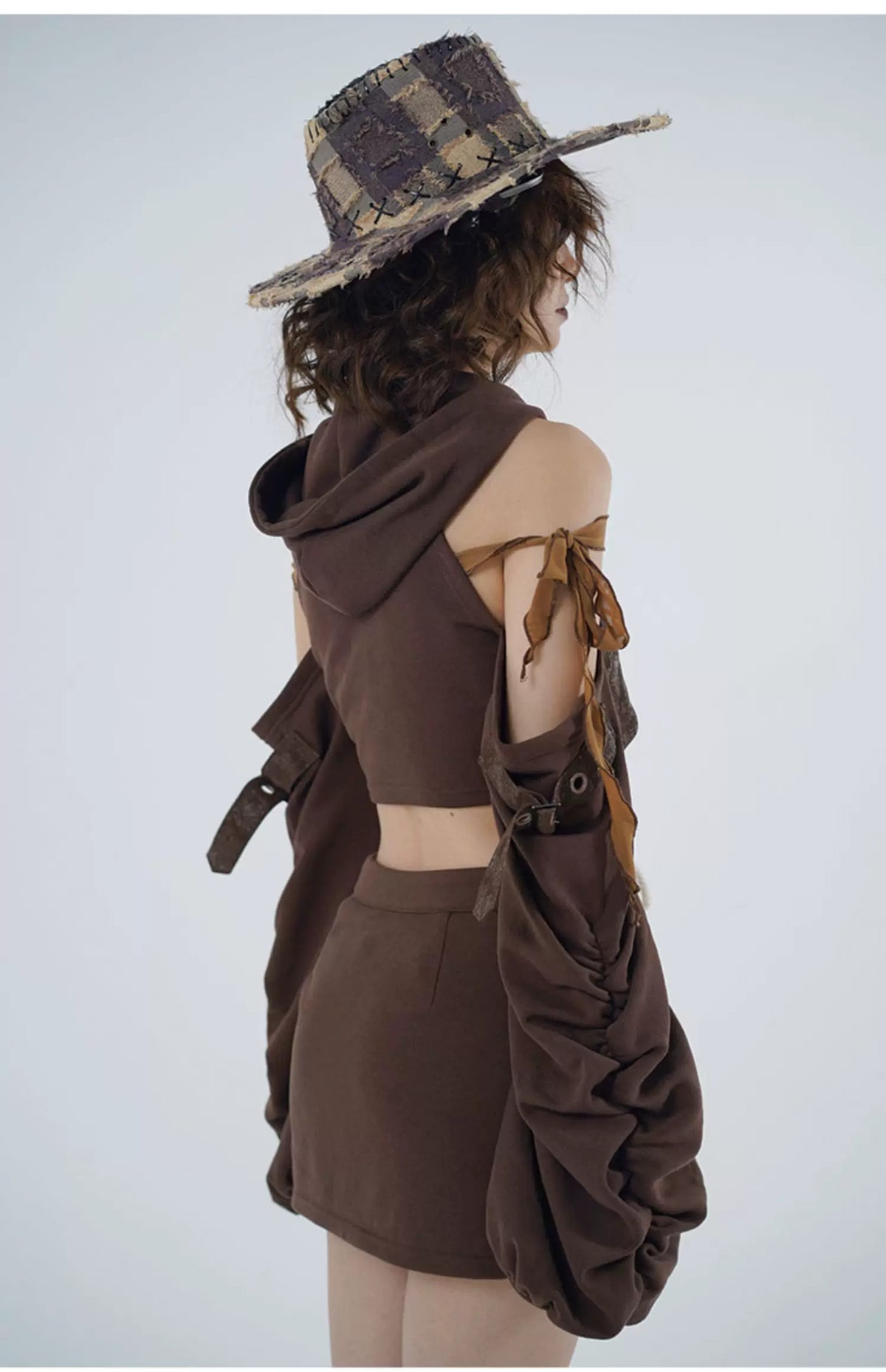 Irregular Cut-Out Pullover Hoodie & Short Skirt Setup