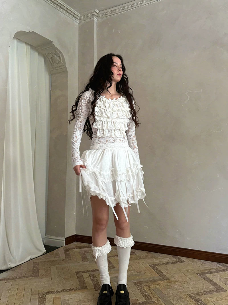 Bow Double-Layer Patchwork Half Skirt