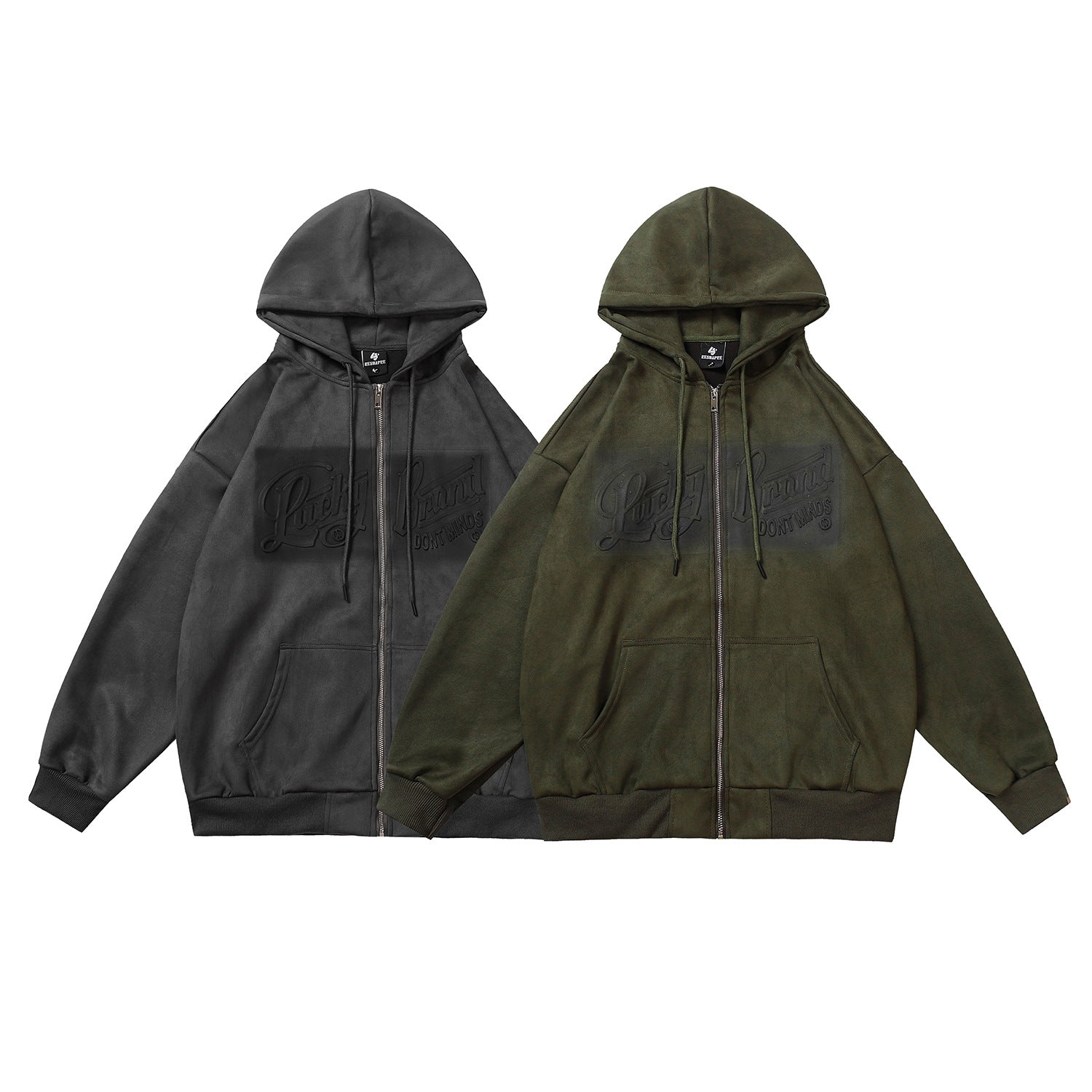 Suede Embossed Graffiti Zipper Hoodie