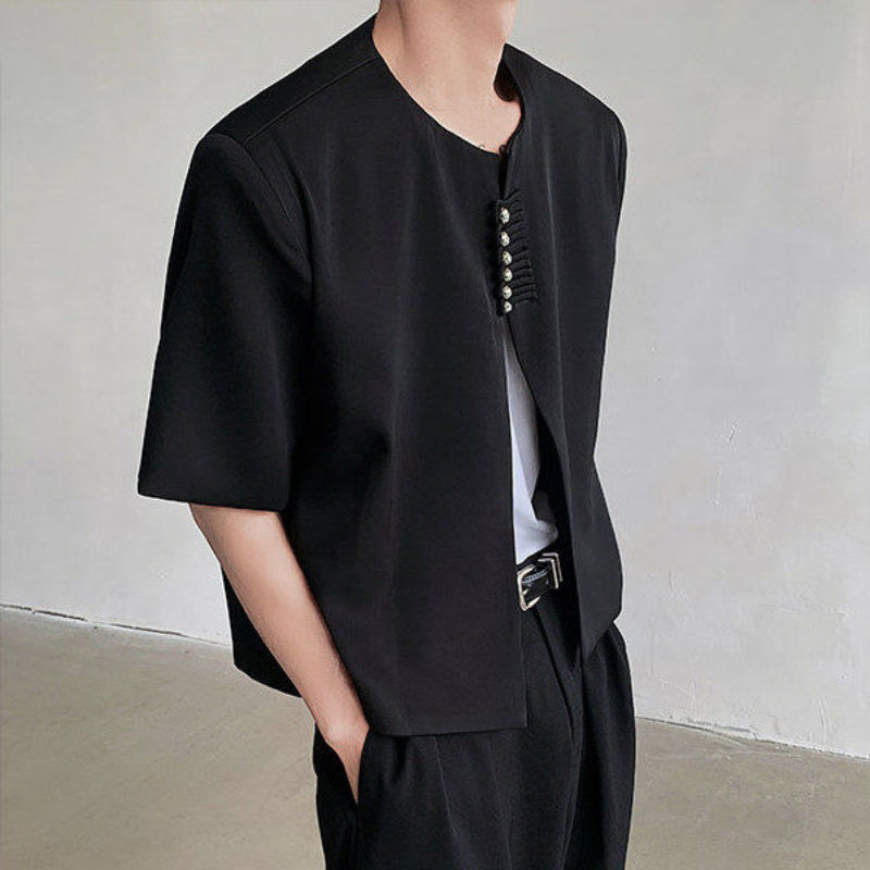 Chinese Style Shoulder Pad Short Sleeve Shirt