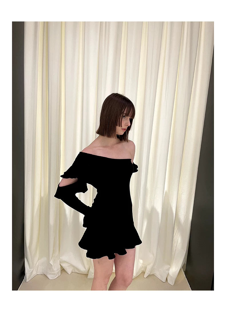 Irregular Ruffle Off Shoulder Lace Dress