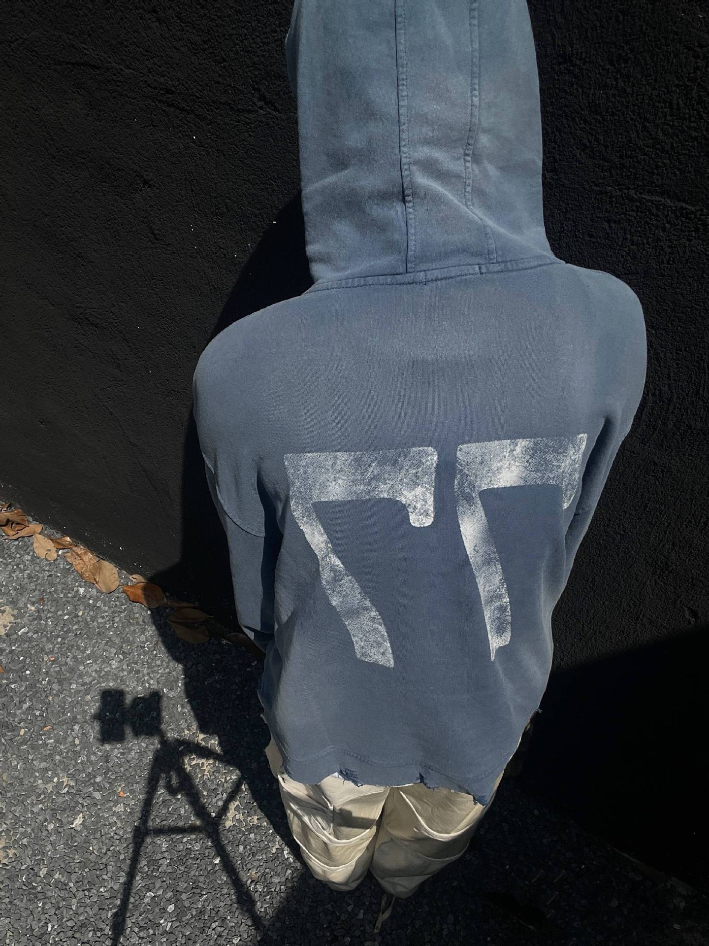 Washed Letter Rhinestone Design Damage Hoodie