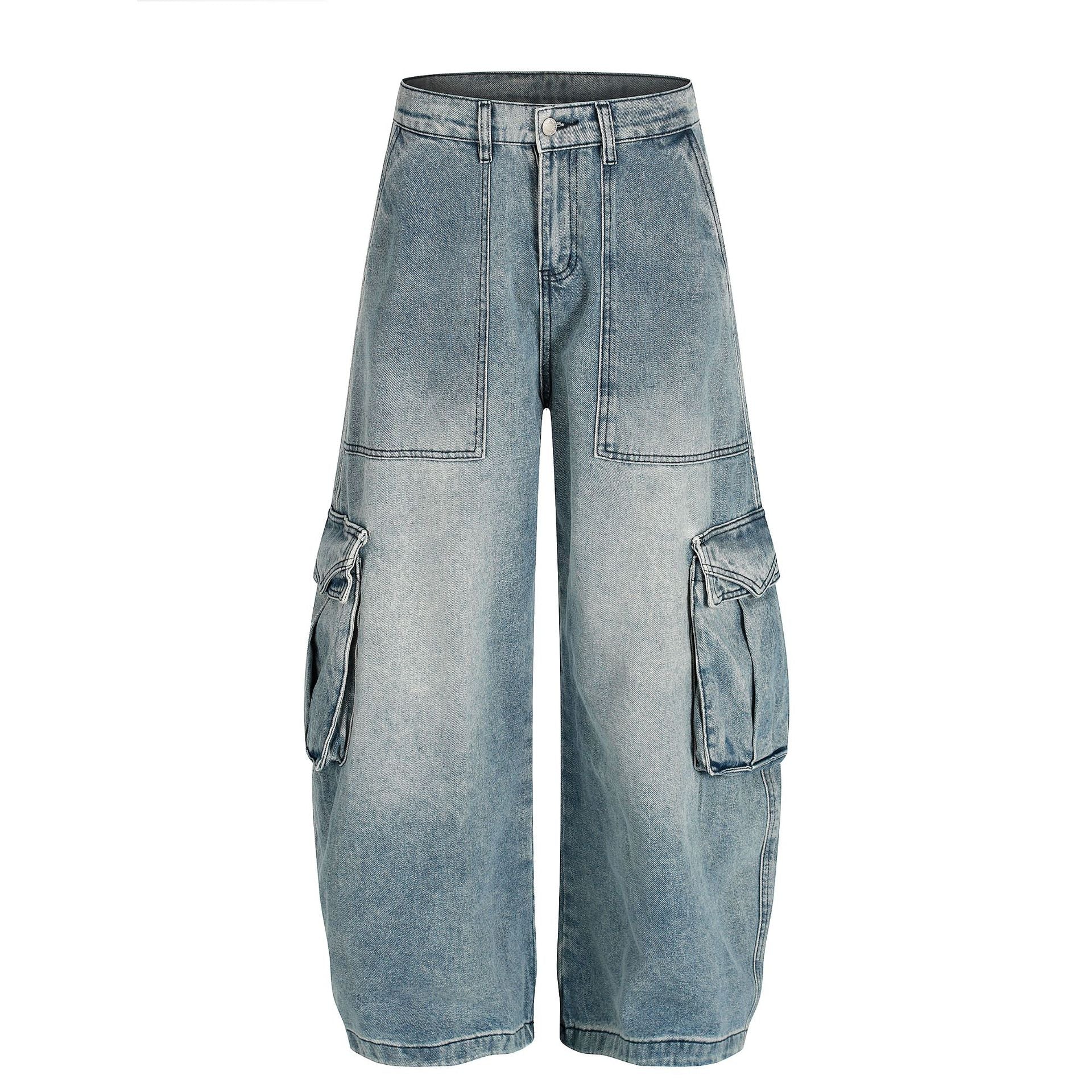 Washed Multi Pocket Curved Denim Jeans
