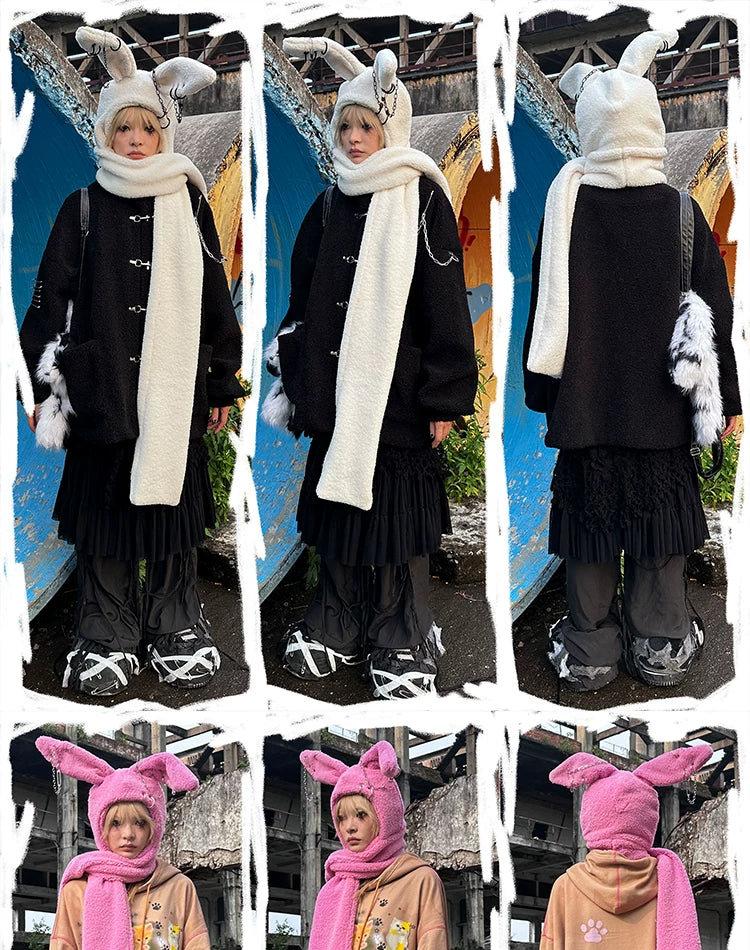 Rabbit Plush Ear Scarf Hat
