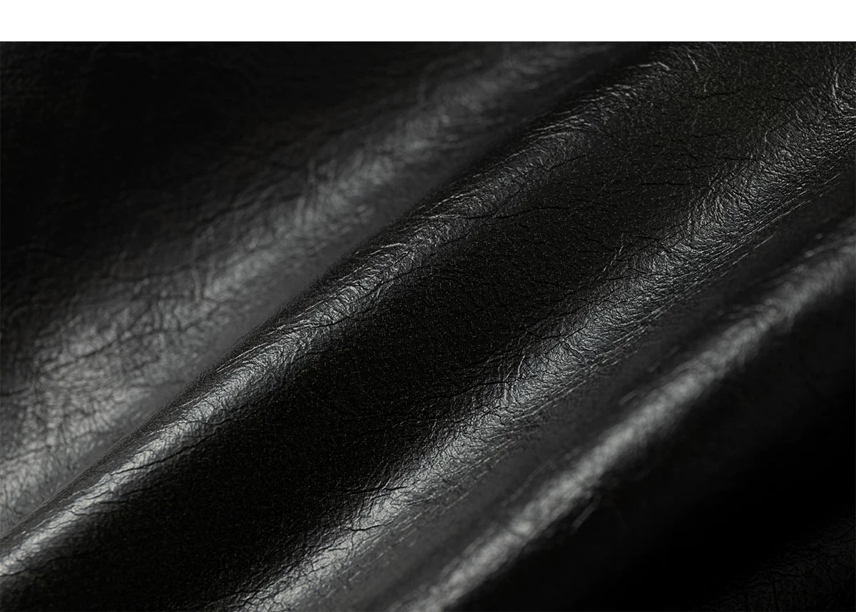 Standing-Collar Belt Detail Fake Fur Cuff PU Leather Jacket