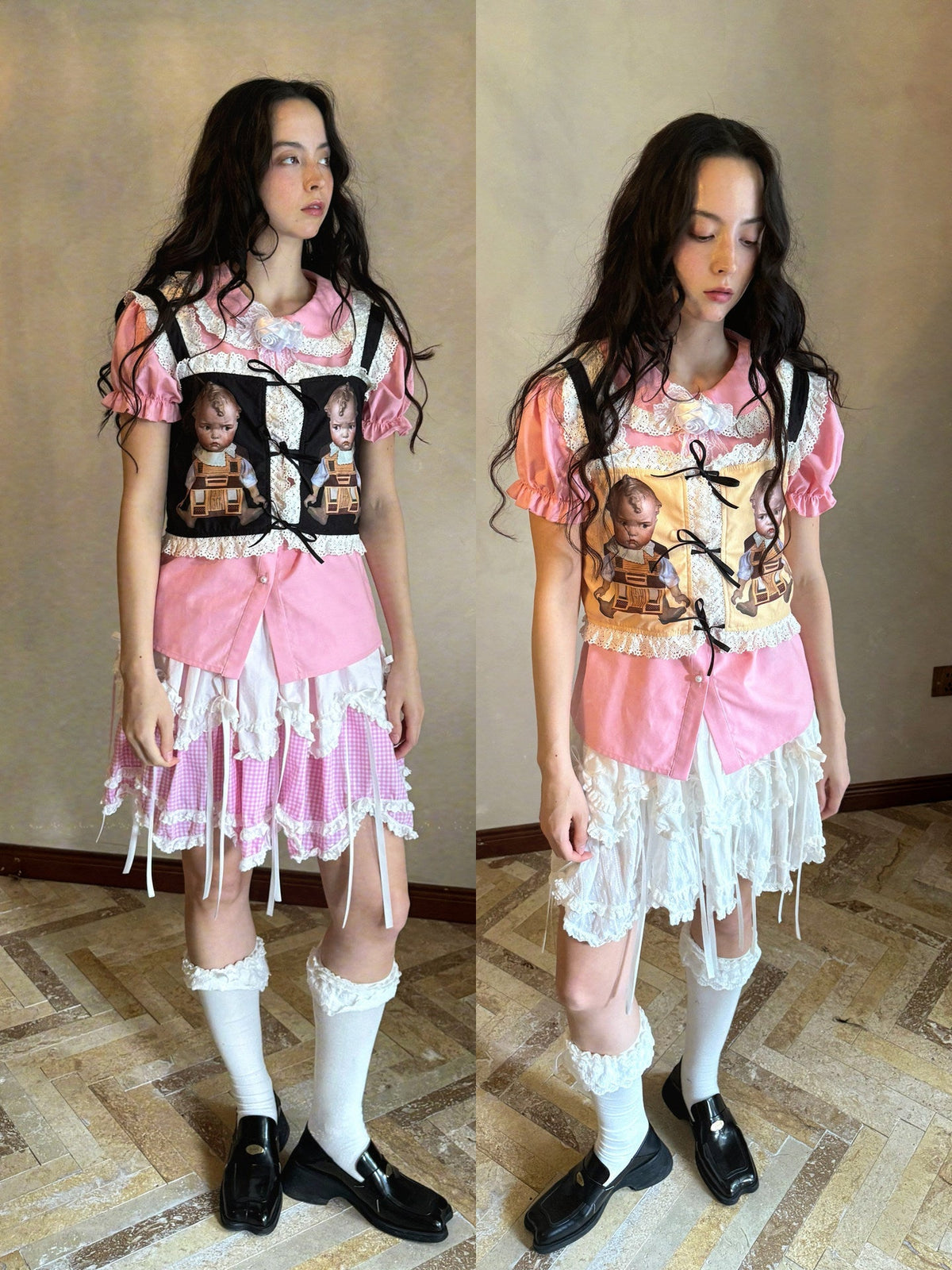 Bow Double-Layer Patchwork Half Skirt