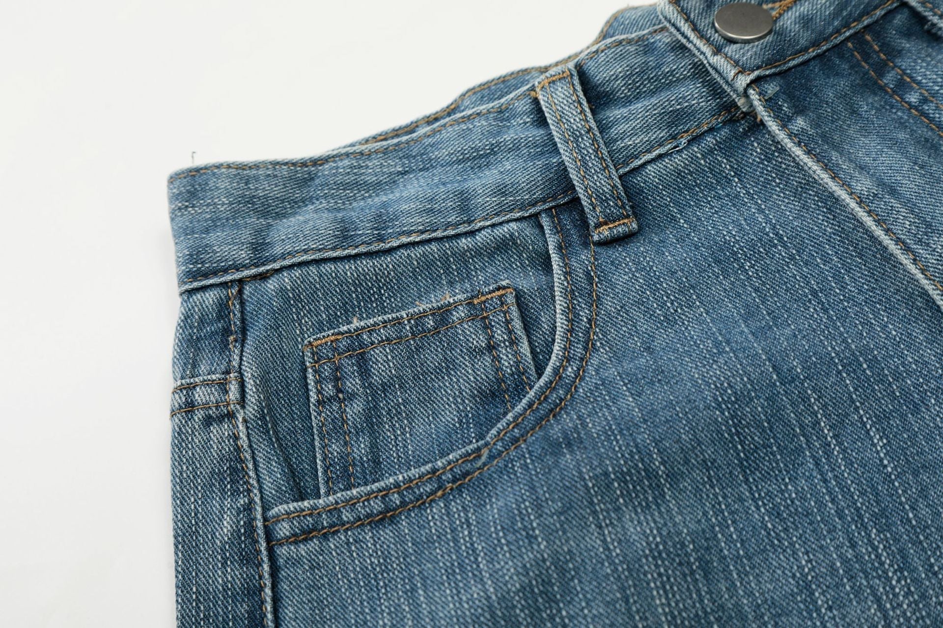 Star Heart Print Curved Wide Leg Denim Jeans