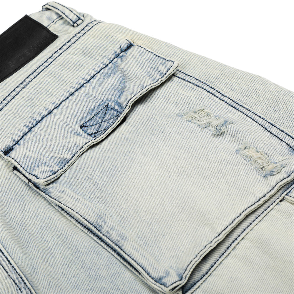 Acid-Washed Wide-Leg Cargo Shorts