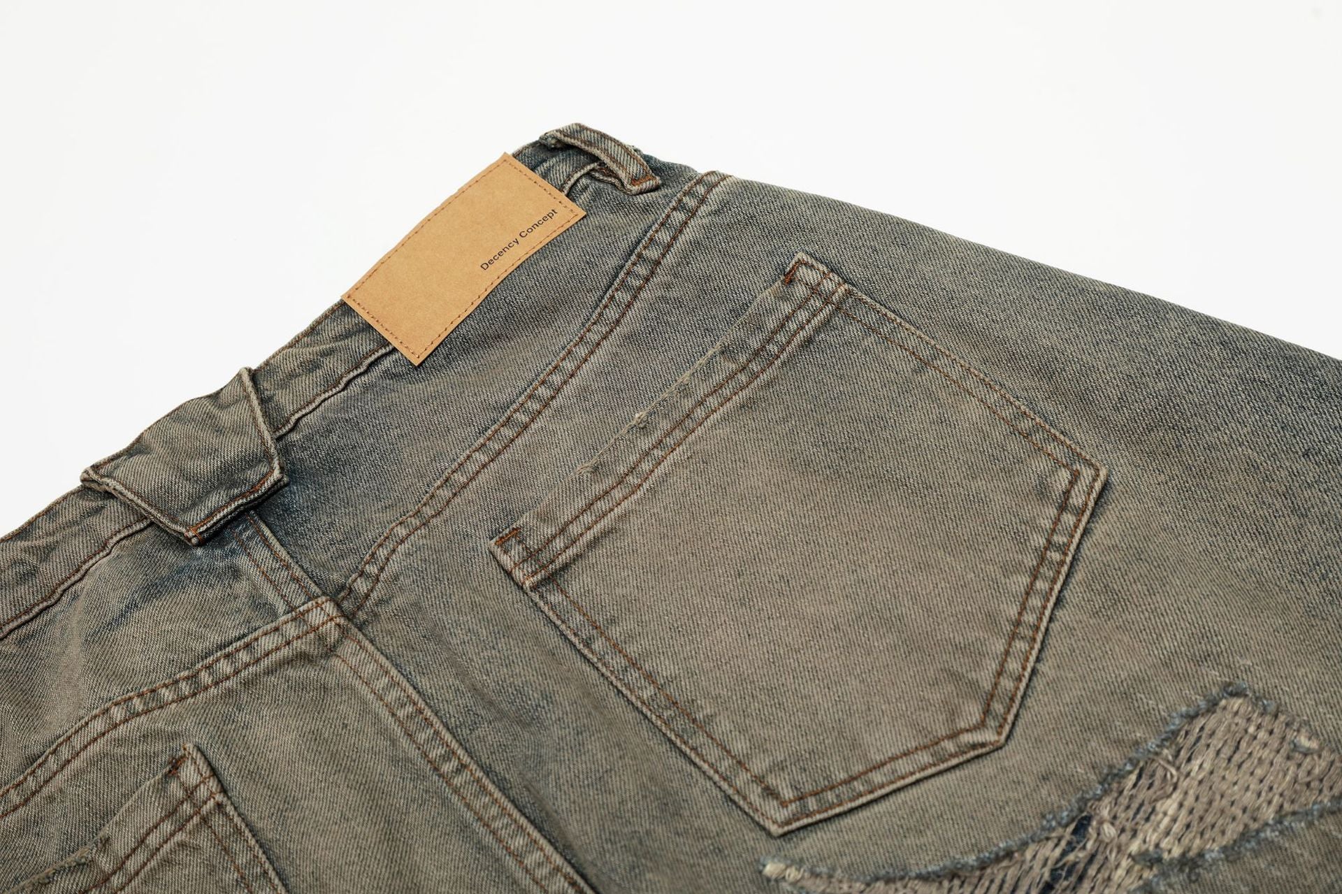 Washed Deconstruction Barrel Denim Jeans