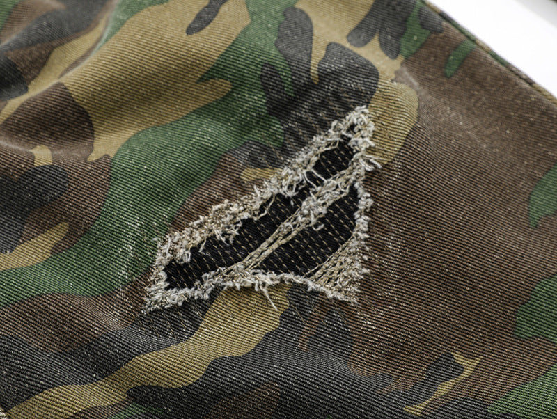 Pantaloni Cargo Svasati Mimetici Strappati