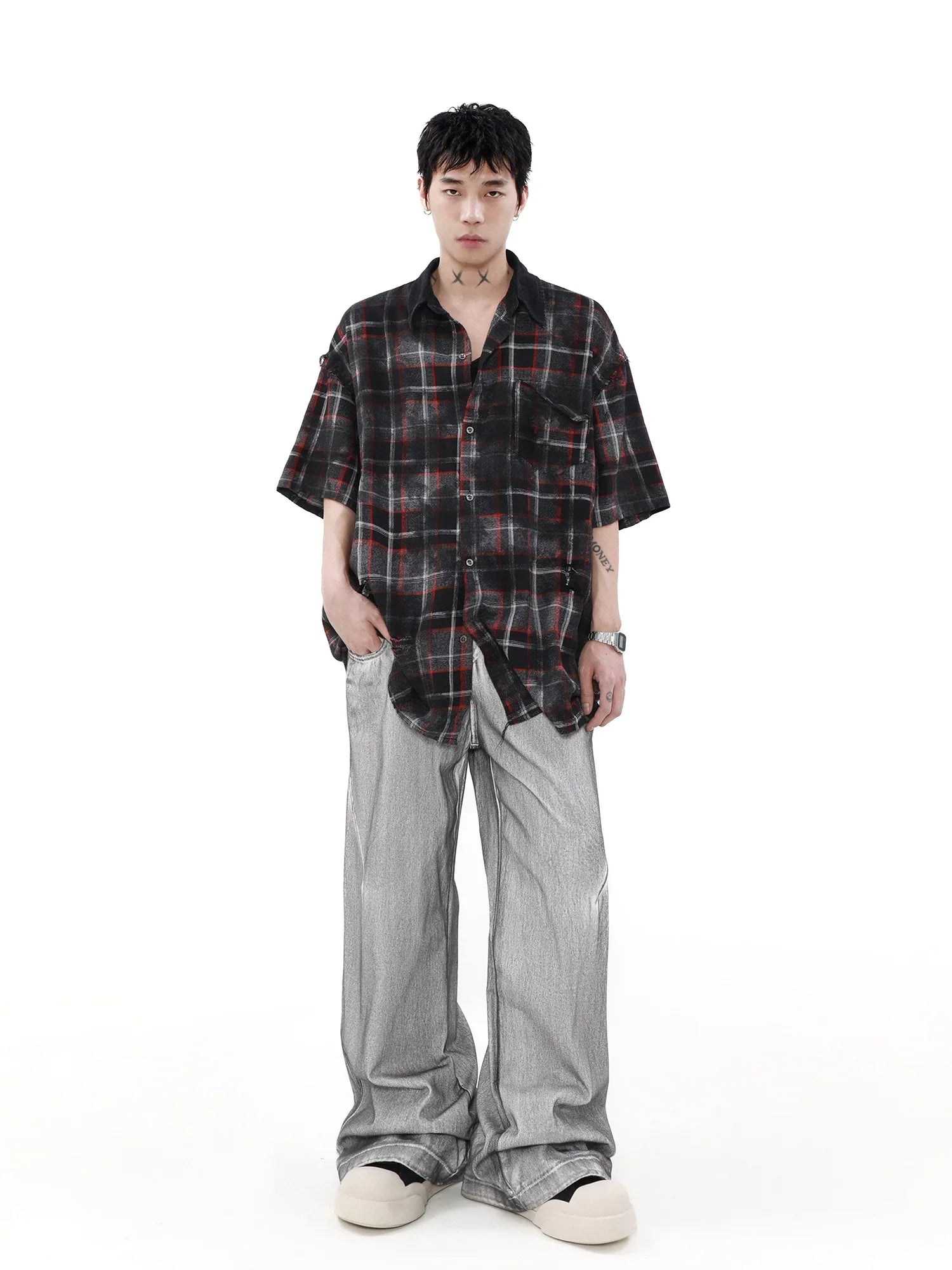 Oversize Plaid Short Sleeve Shirt