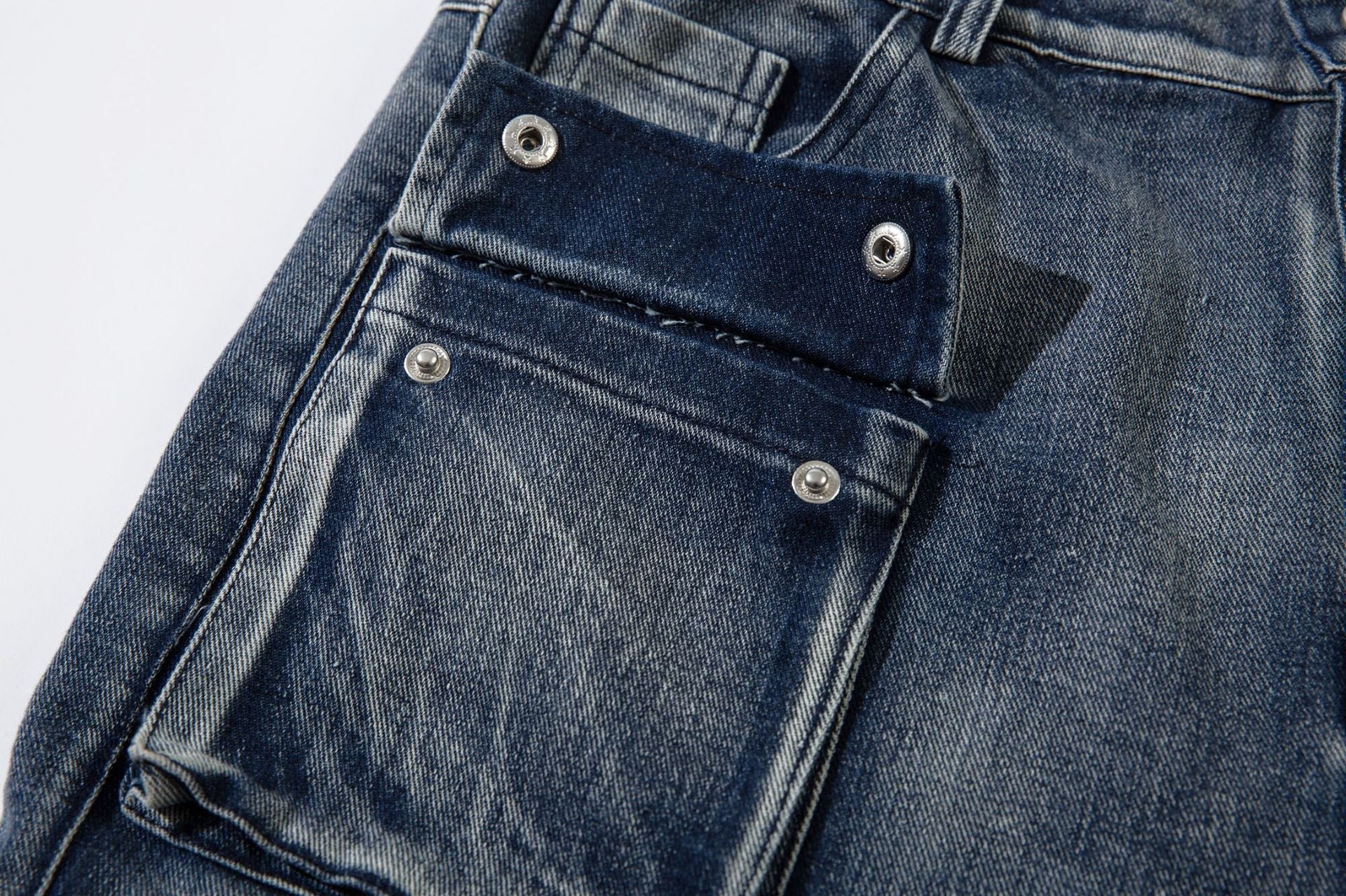 Cargo Pocket Embroidery Wide Leg Denim Jeans