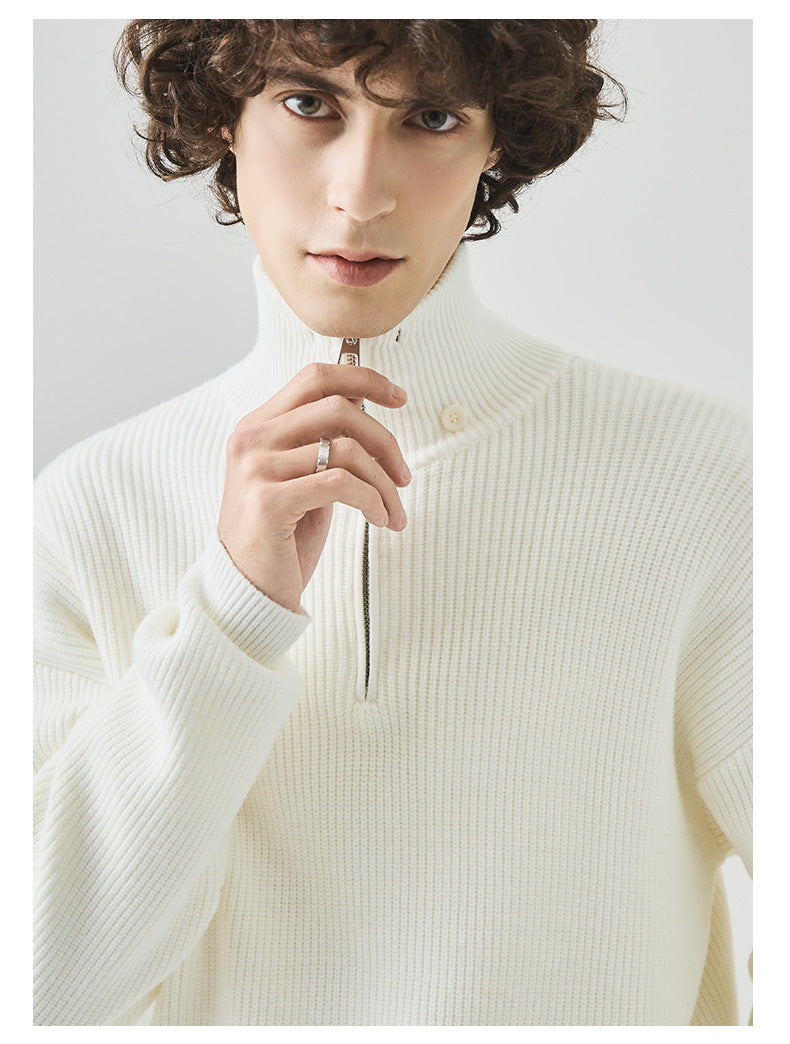 Half Zipper Long Sleeve Knitted Sweater