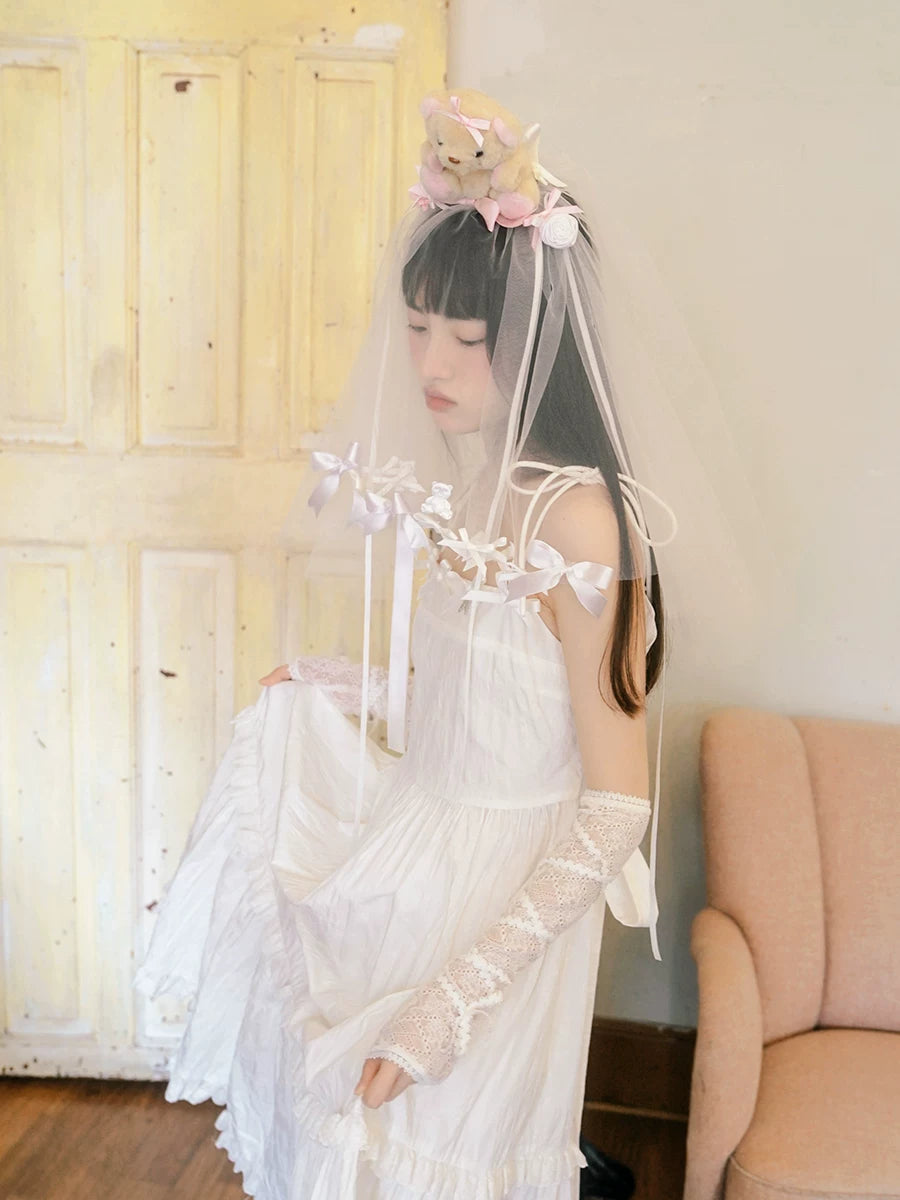 Bow Check Lace Camisole Dress