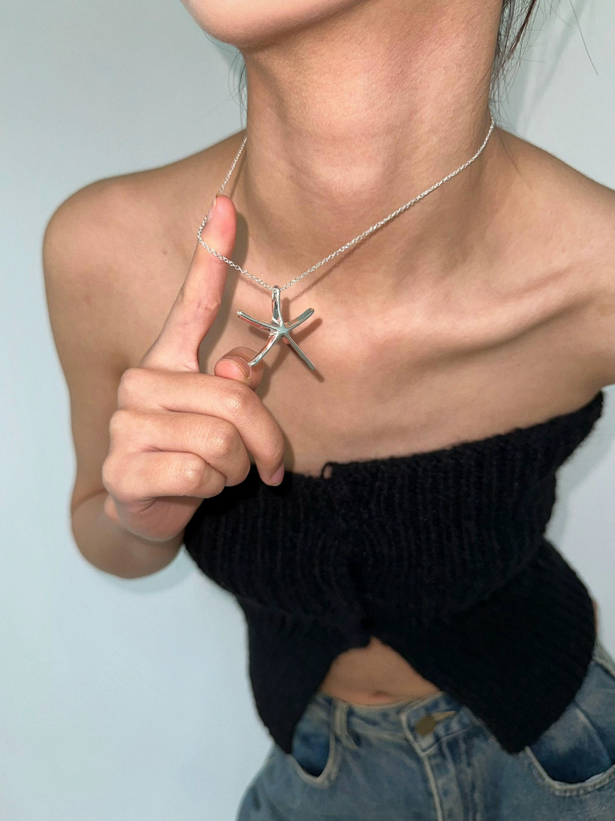Sliver Korean Starfish Pendant Necklace