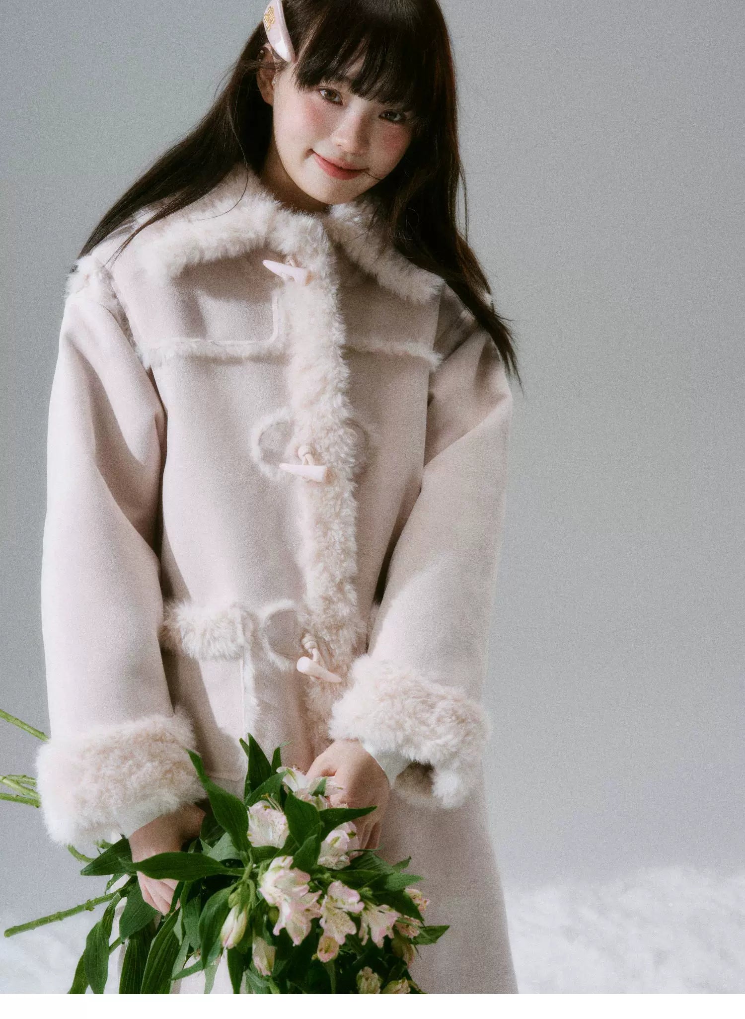 Cream Oak College Vintage Fur Horn Button Coat