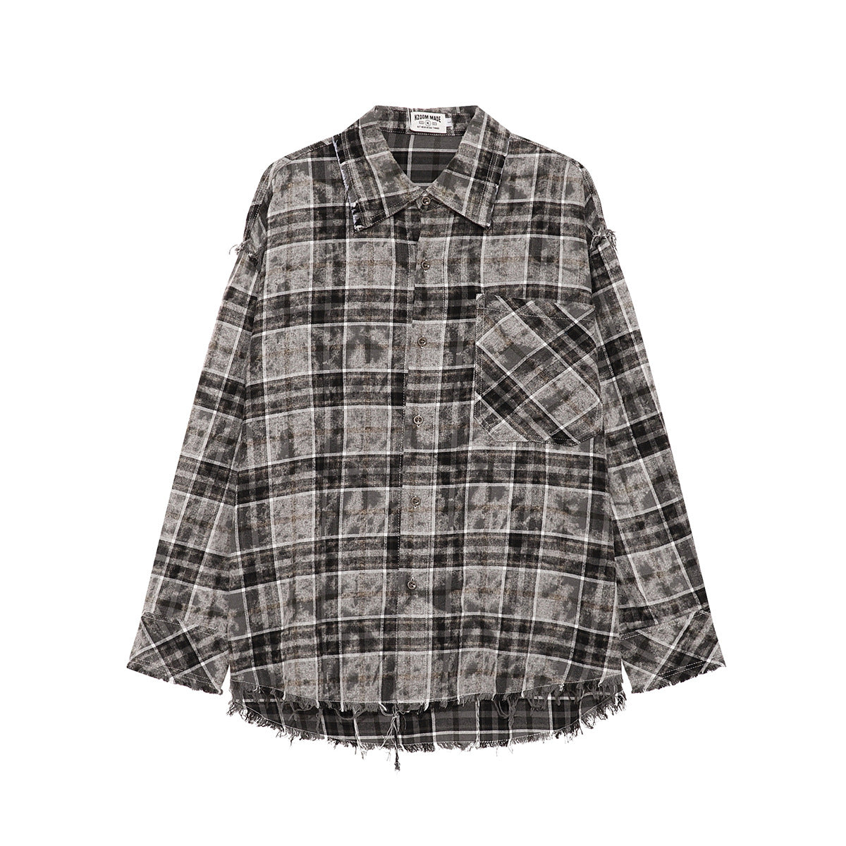 Plaid Washed Fringe Long Sleeve Shirt