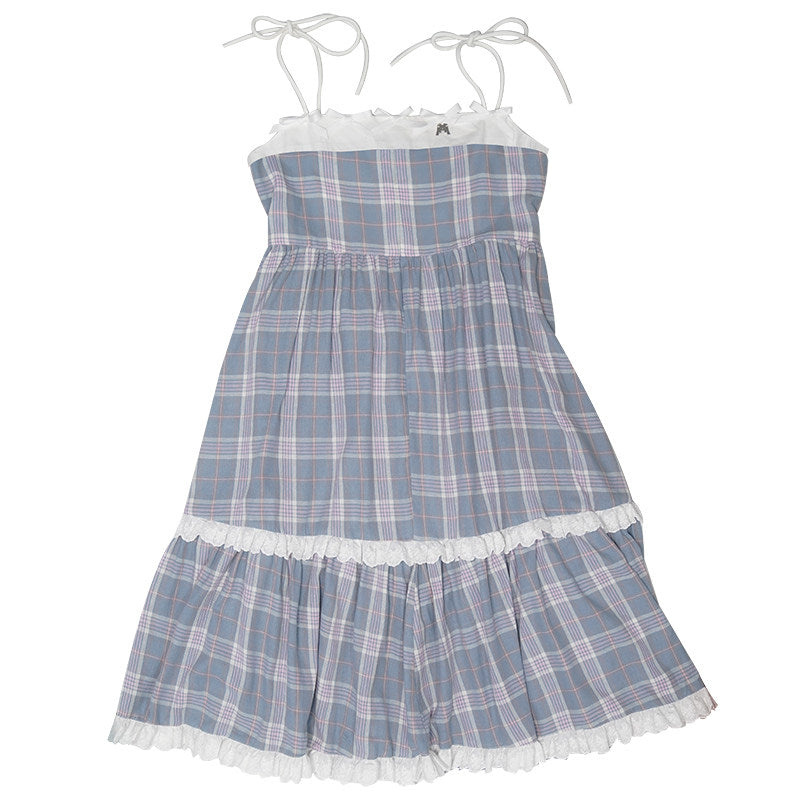 Bow Check Lace Camisole Dress