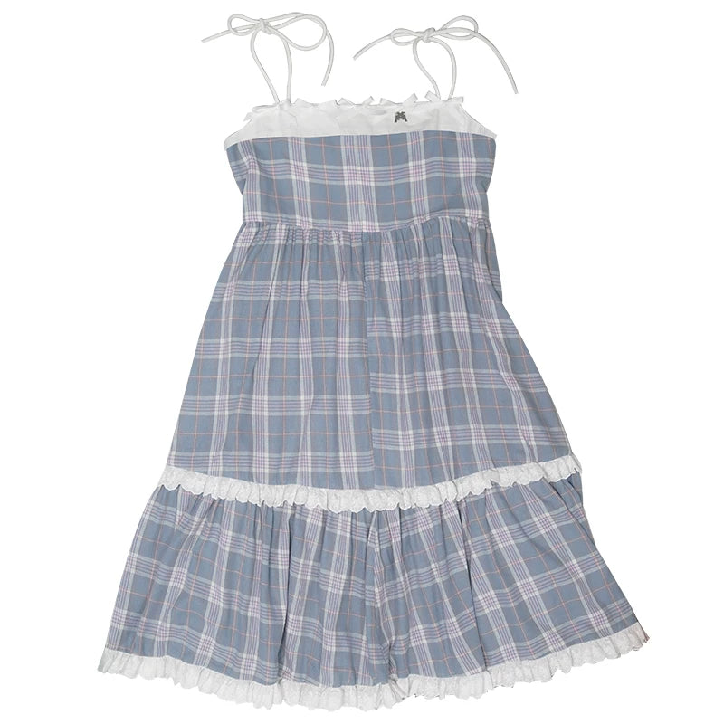 Bow Check Lace Camisole Dress