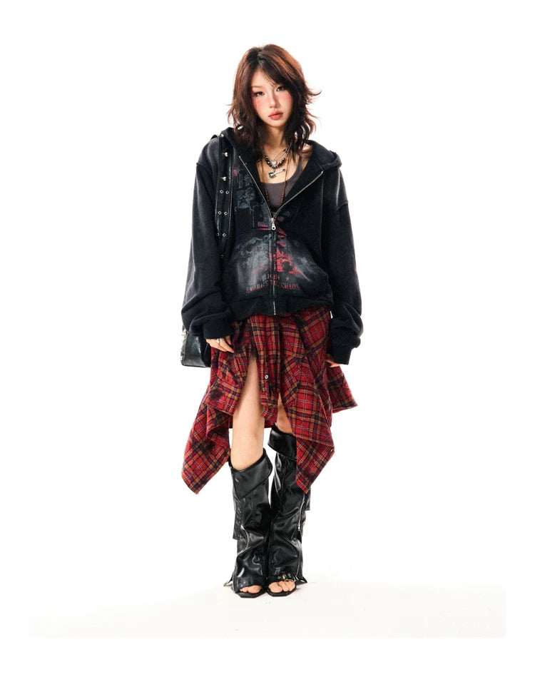 Paint Splash Graphic Print Oversize Zipper Hoodie