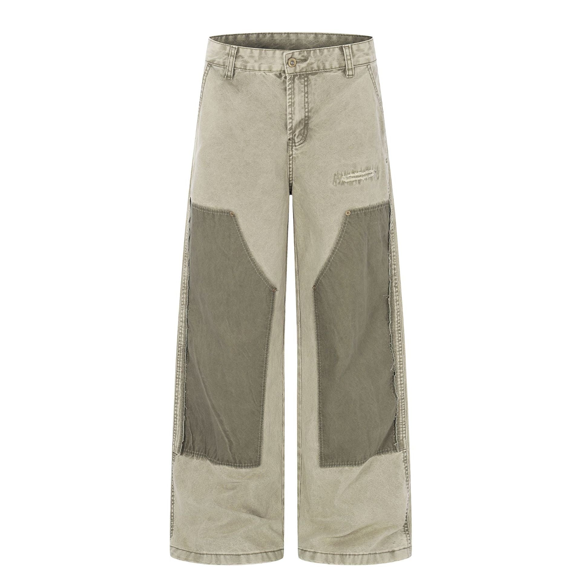 Damage Patchwork Wide Leg Cargo Pants