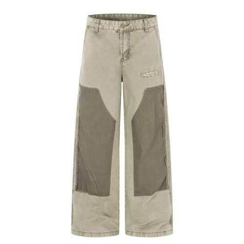 Damage Patchwork Wide Leg Cargo Pants - Green / S