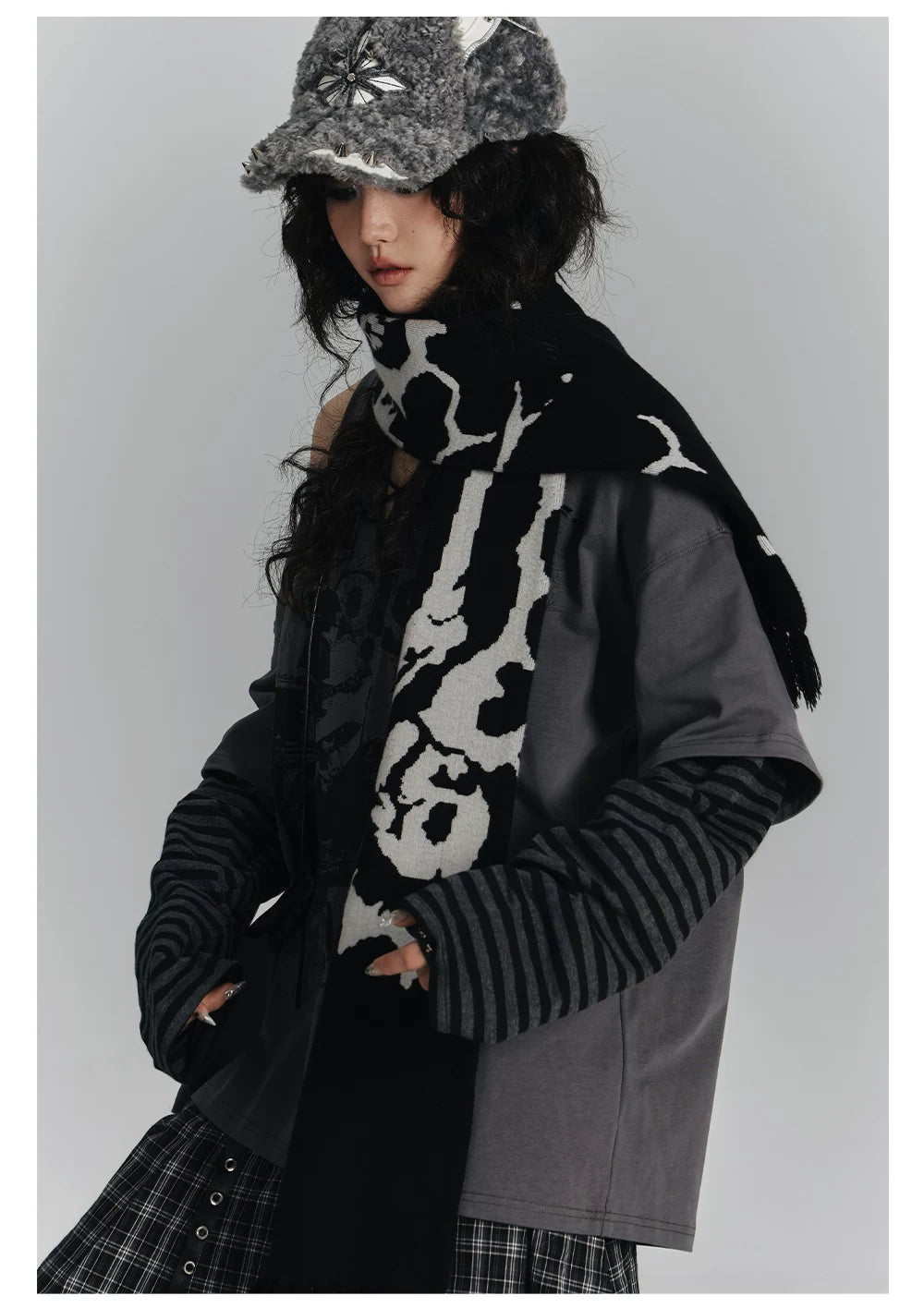 Fake Layered Drawstring V-Neck Long Sleeve T-Shirt