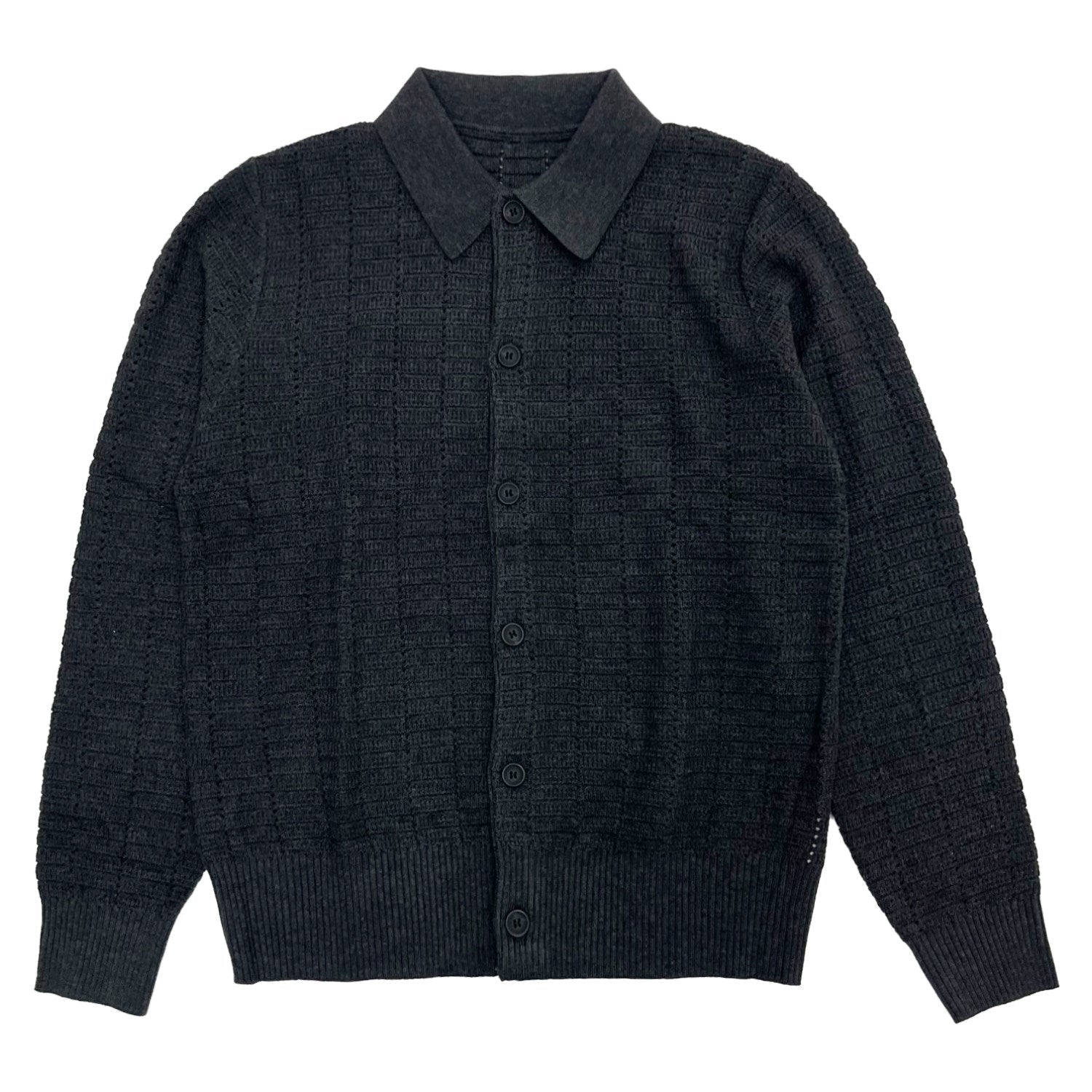 Hollow Textured Lapel Knit Cardigan