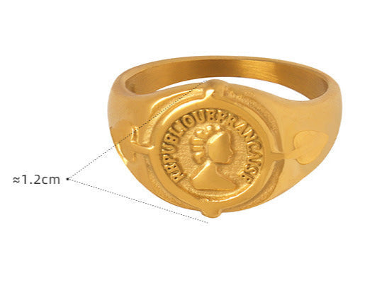 Retro Portrait Design Ring, Gold Tone Coin Ring, Vintage-Inspired Fashion Jewelry, Engraved Profile Statement Piece, Unique Women's Accessory, Popular Choice for Gifting, Best Seller in Antique-Style Rings.