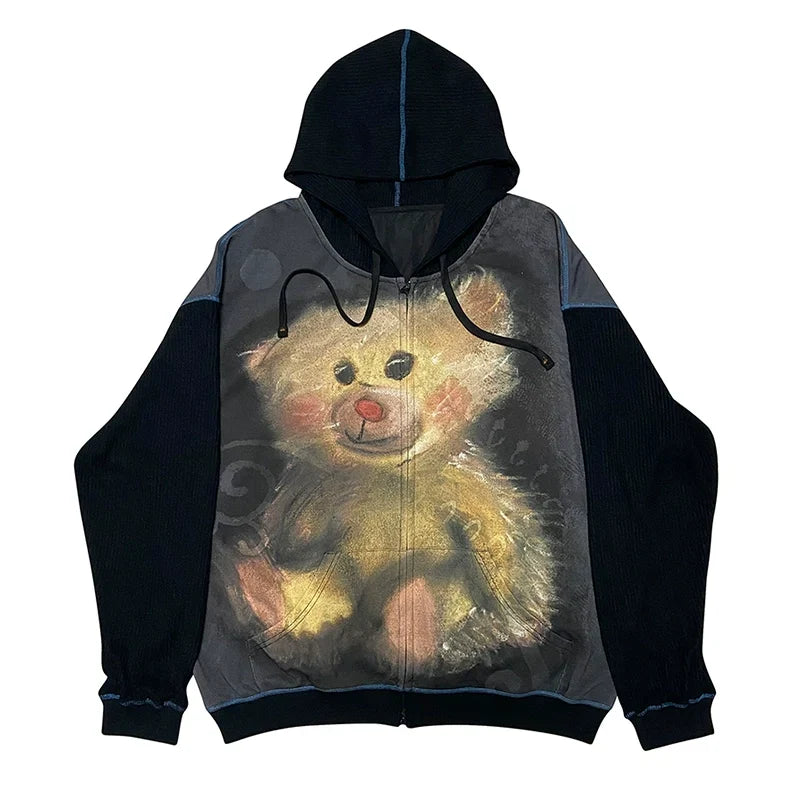 Sudadera con capucha y cremallera con estampado de oso