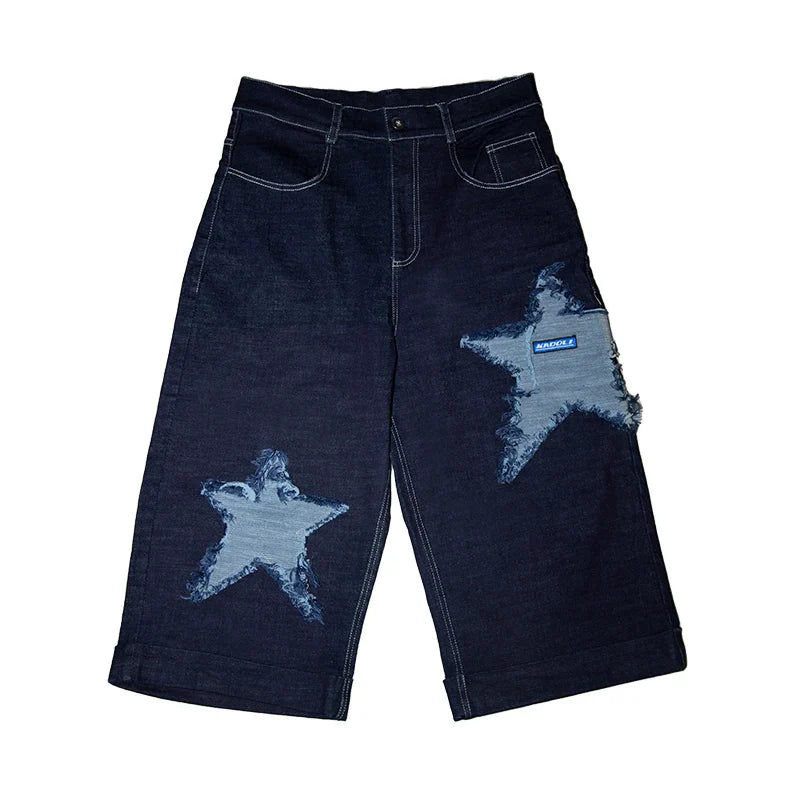 Star Patch Design Denim Half Jeans
