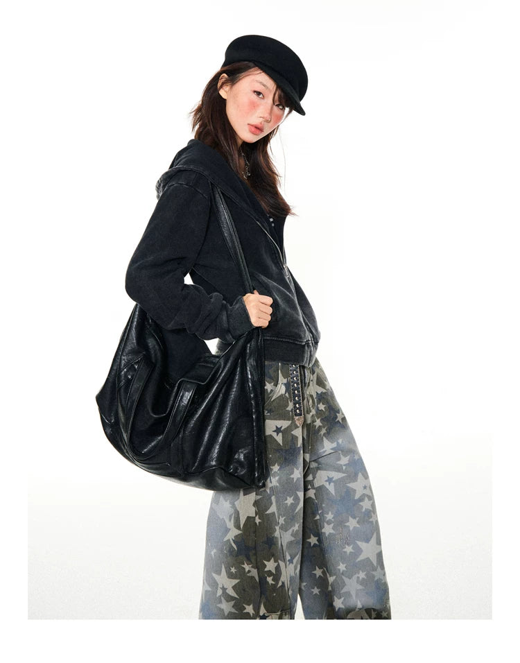 Asymmetrical Zipper Oversize Hooded Jacket