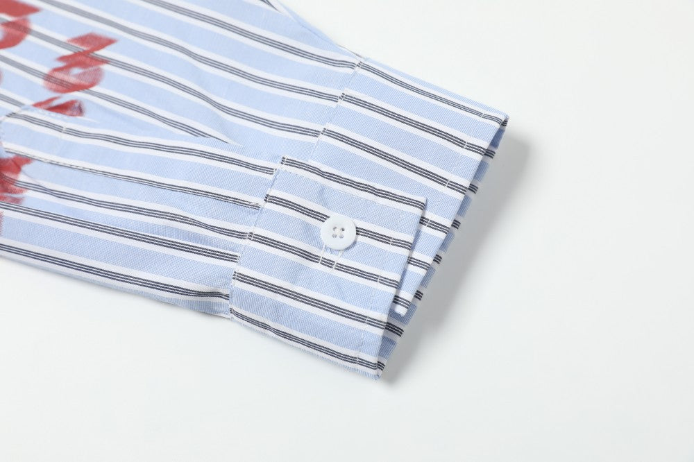 Stripe Letter Print Long Sleeve Shirt