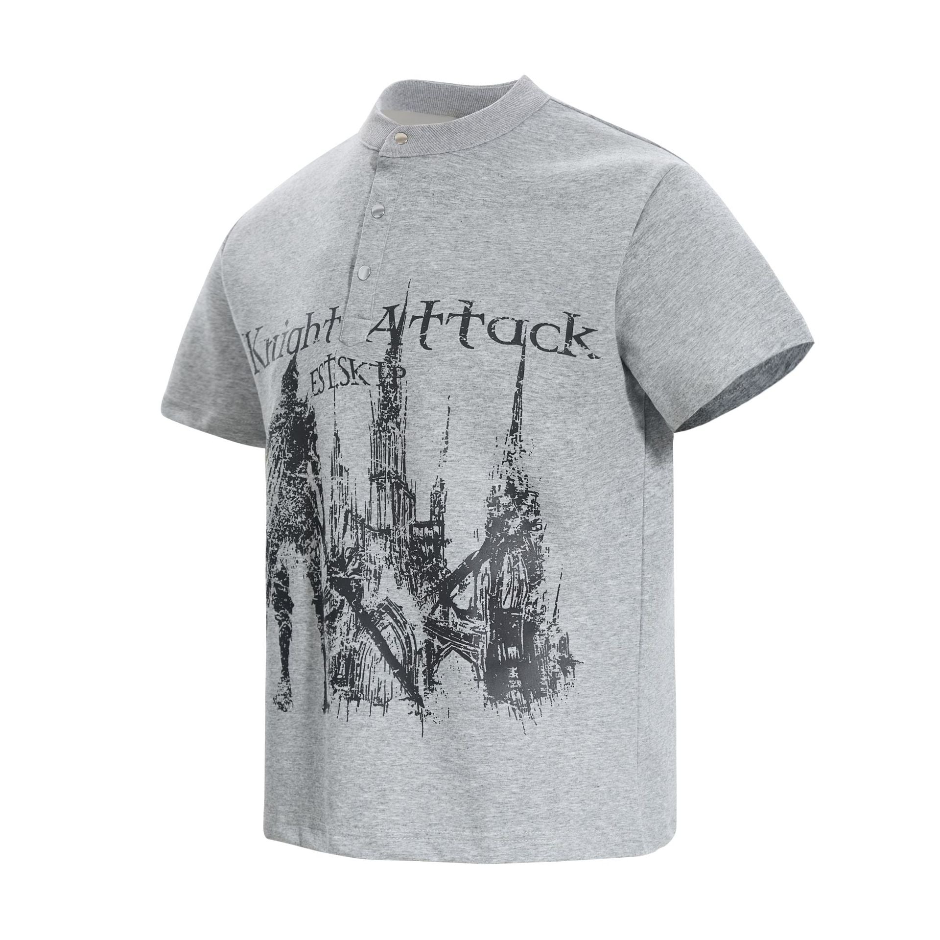 High-Neck Knight Graphic Short Sleeve Polo Shirt