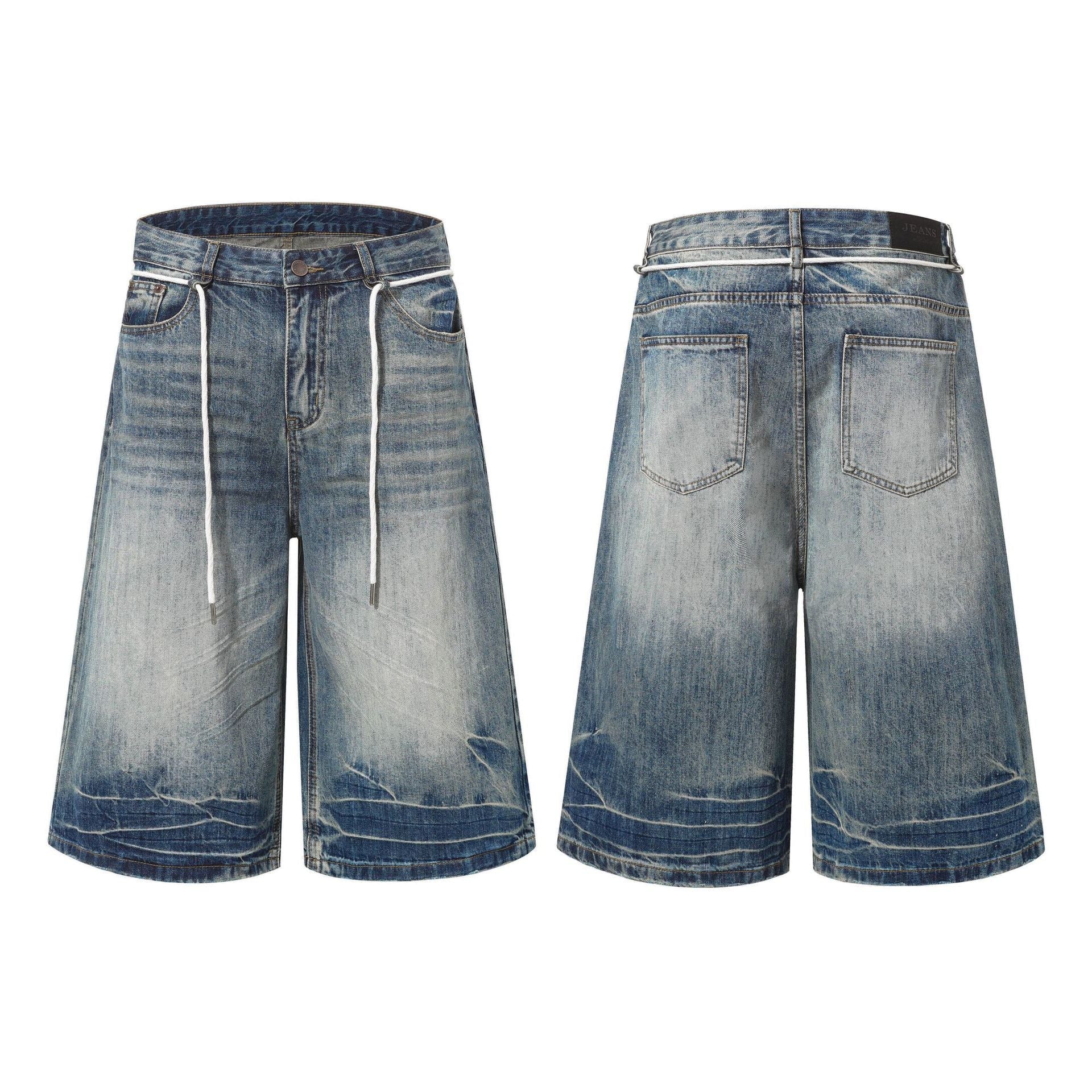 Washed Lightning Drawstring Denim Jort