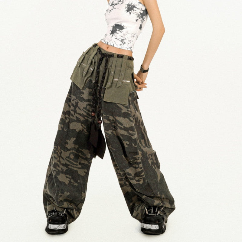 Heavy Craft Camouflage Multi-Pocket Wide Leg Cargo Pants