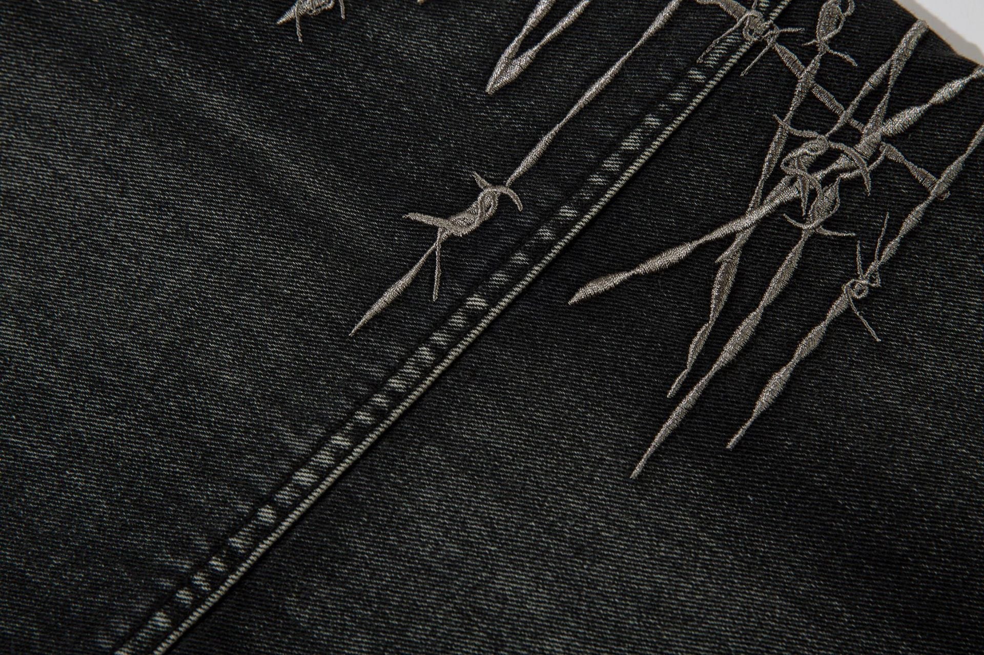 Cargo Pocket Embroidery Wide Leg Denim Jeans