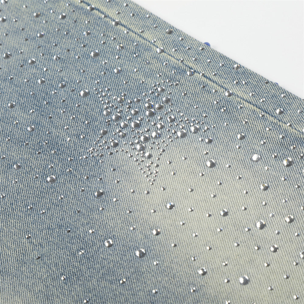 Faded Blue Denim Wide-Leg Jeans