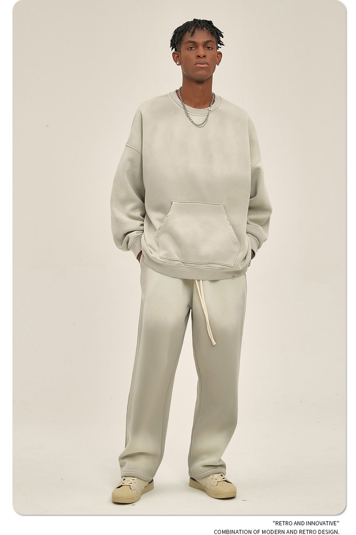 Fleece Lining Spray-dye Damage Oversize Sweatshirt