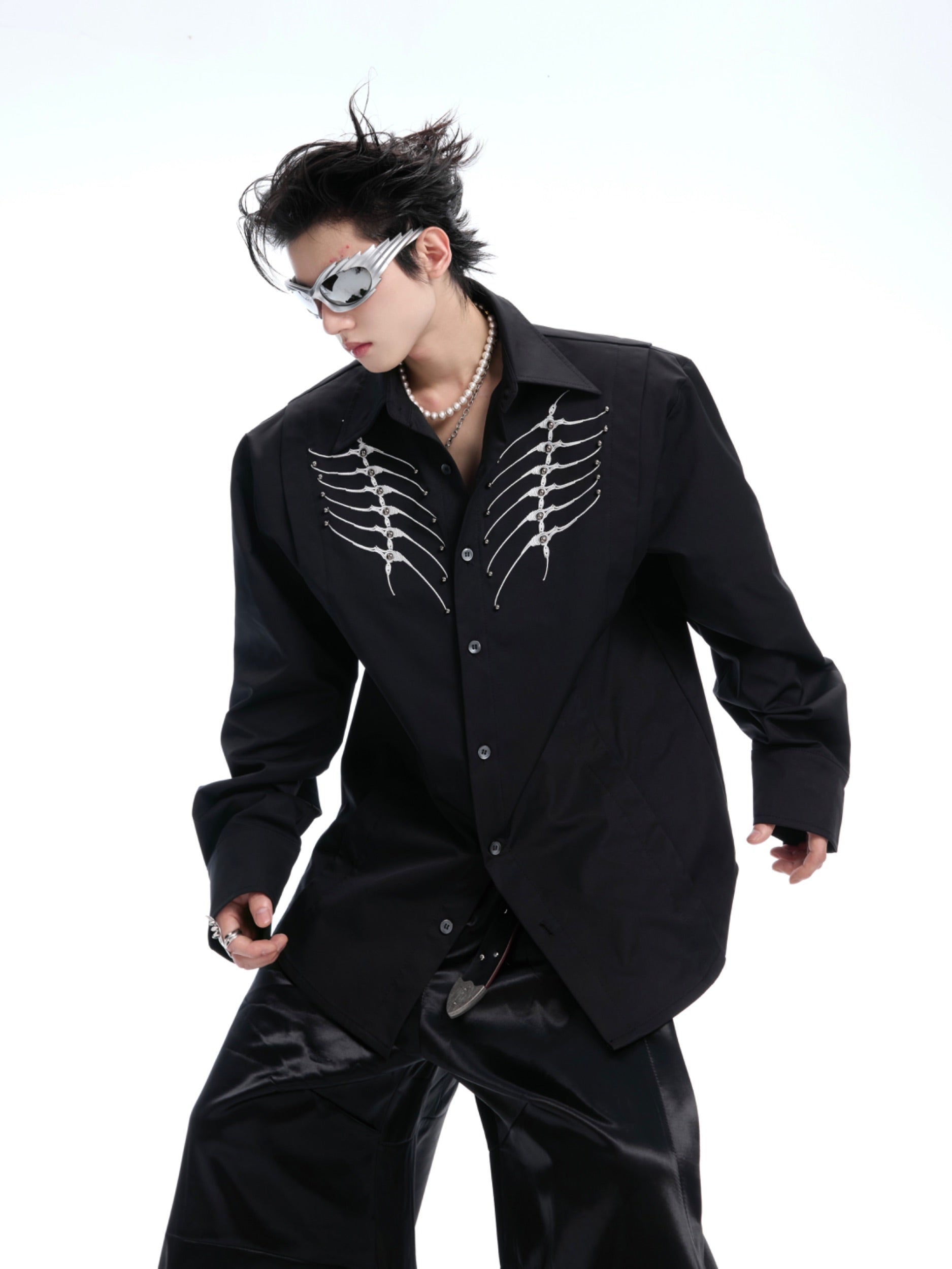 Embroidery Studs Long Sleeve Shirt