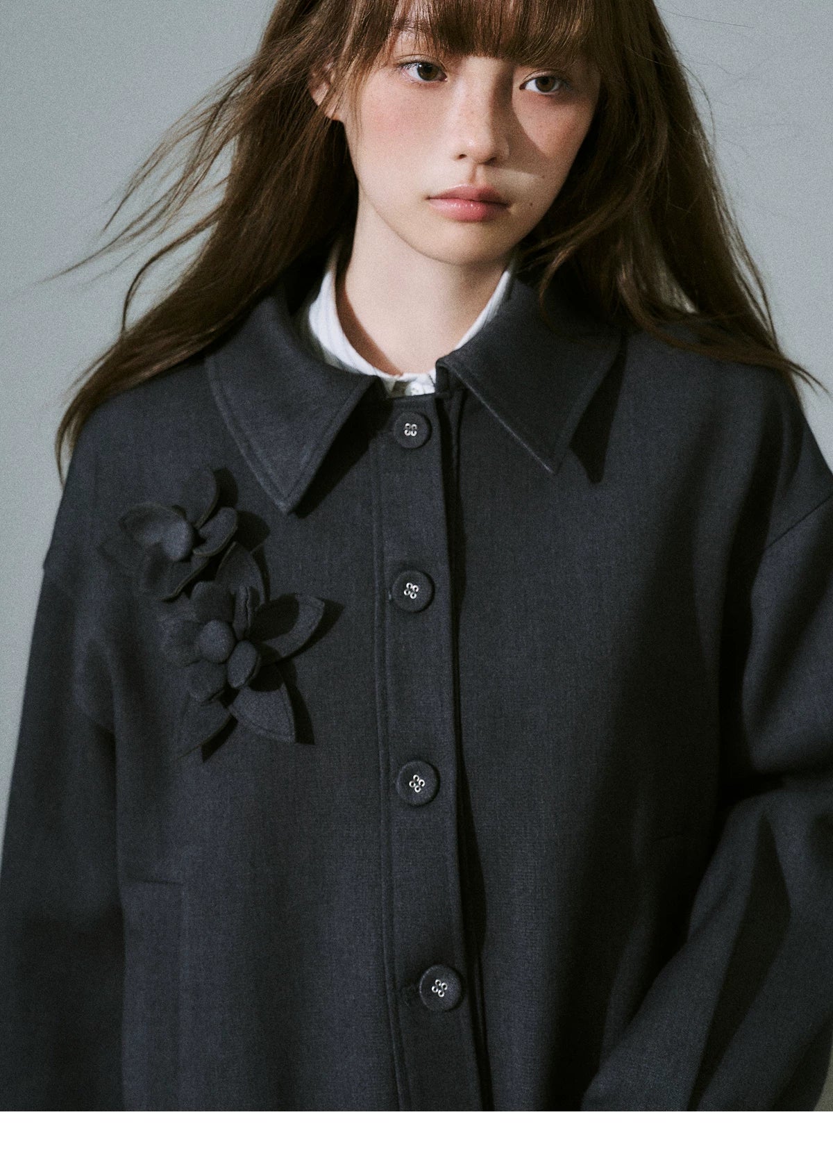 Flower Pleats Tencel Wool Trench Coat
